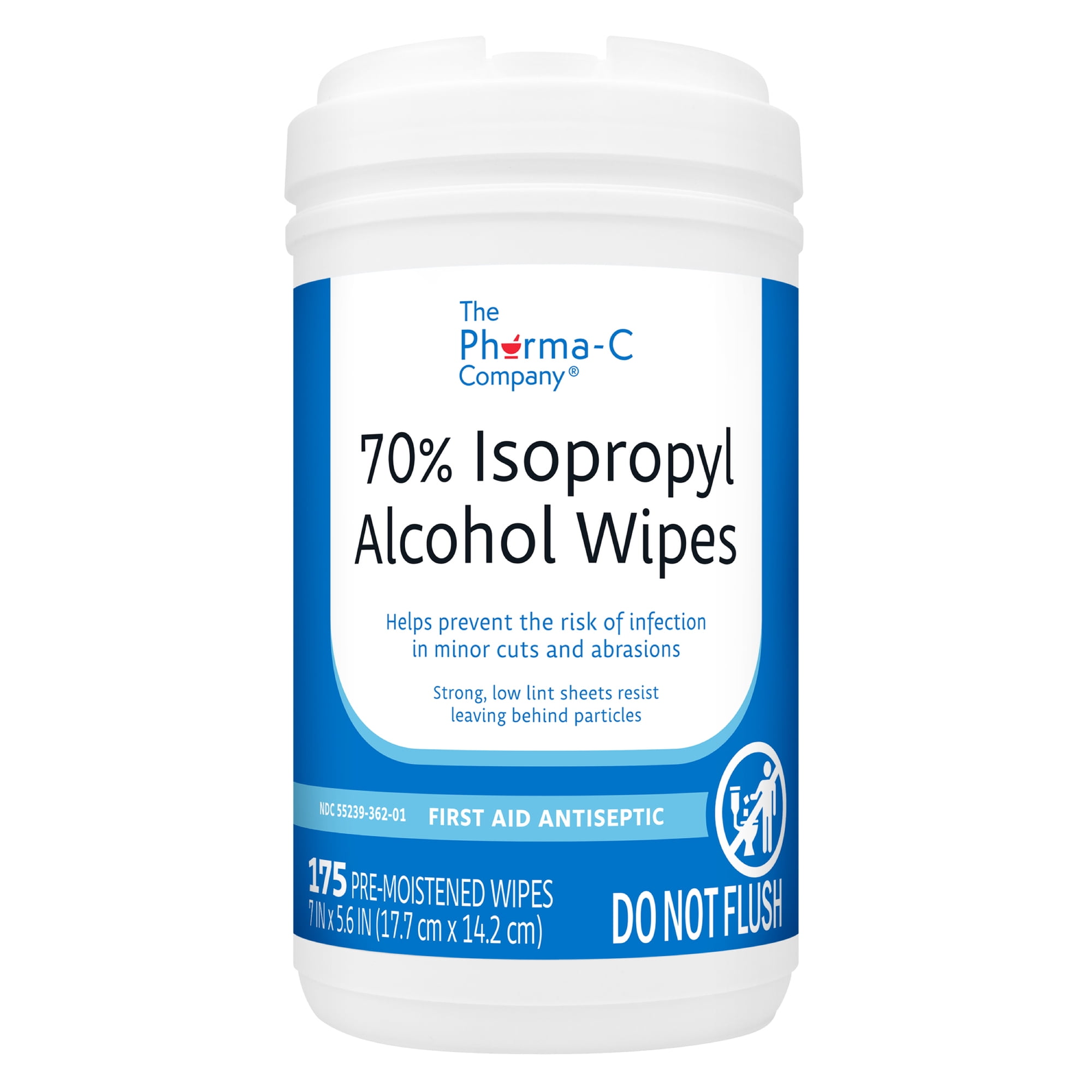 Pharma-C 70% Isopropyl Alcohol Wipes, First Aid Antiseptic, 175 Count