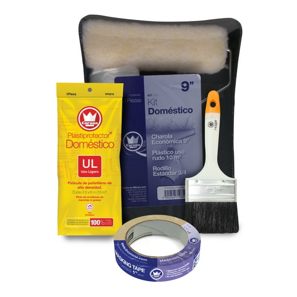 Kit Para Pintar BR Corona Rodillo Plastico Protector Uso Rudo Uso Ligero Brocha 3 Pulgadas