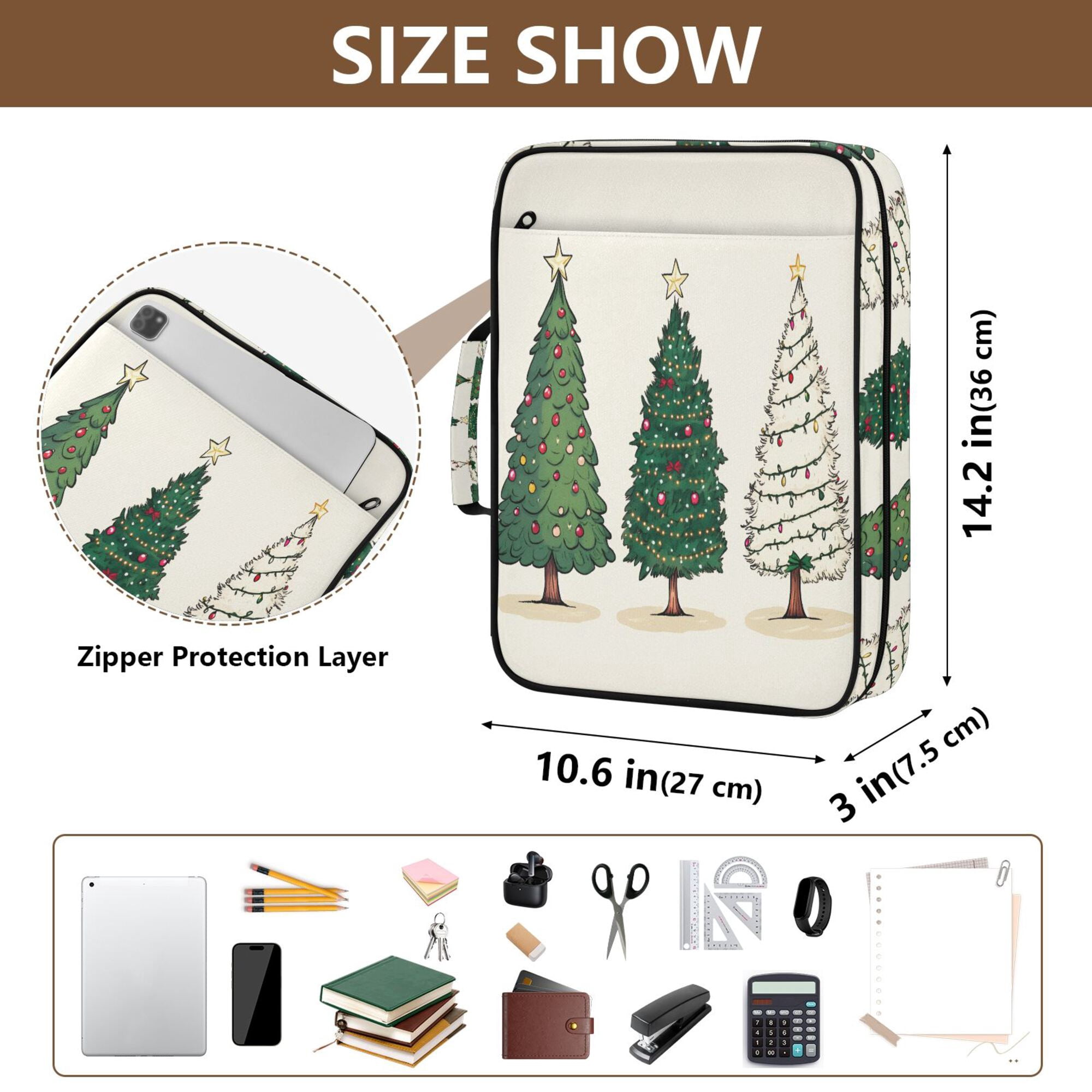 FORMRS Accordion File Folder A4 Size 7-Pocket Expanding Document Organizer Bag with 3 Ring Binder, Hand Drawn Christmas Stars
