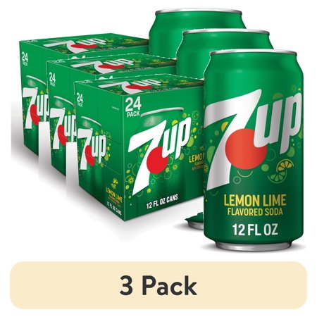 (3 pack) 7UP Caffeine Free Lemon Lime Soda Pop, 12 fl oz, 24 Pack Cans