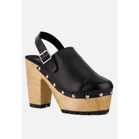 ALONA Black Slingback High Block Heeled Clogs