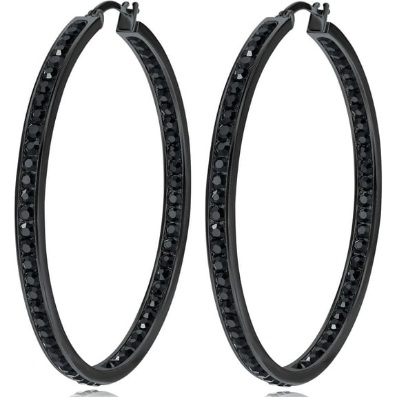 2 Earrings Women Steel Hypoallergenic Earrings Hoops Ear Jewelry Ears 50mm Inch Expansive Pro Hoop for Stainless Big Hoop Cubic Zircon Rhinestone Inside-Out Crystal Ring Gifts intended for[l425]