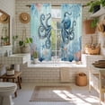 thumbnail image 4 of Coastal Octopus Blue Kitchen Curtains 63 Inch Length, Summer Beach Nautical Coral Starfish Tiers Curtains for Living Room Berdoom Bathroom, Light Filtering Drapes Window Treatment 2 Panels 42"Wx63"L, 4 of 8