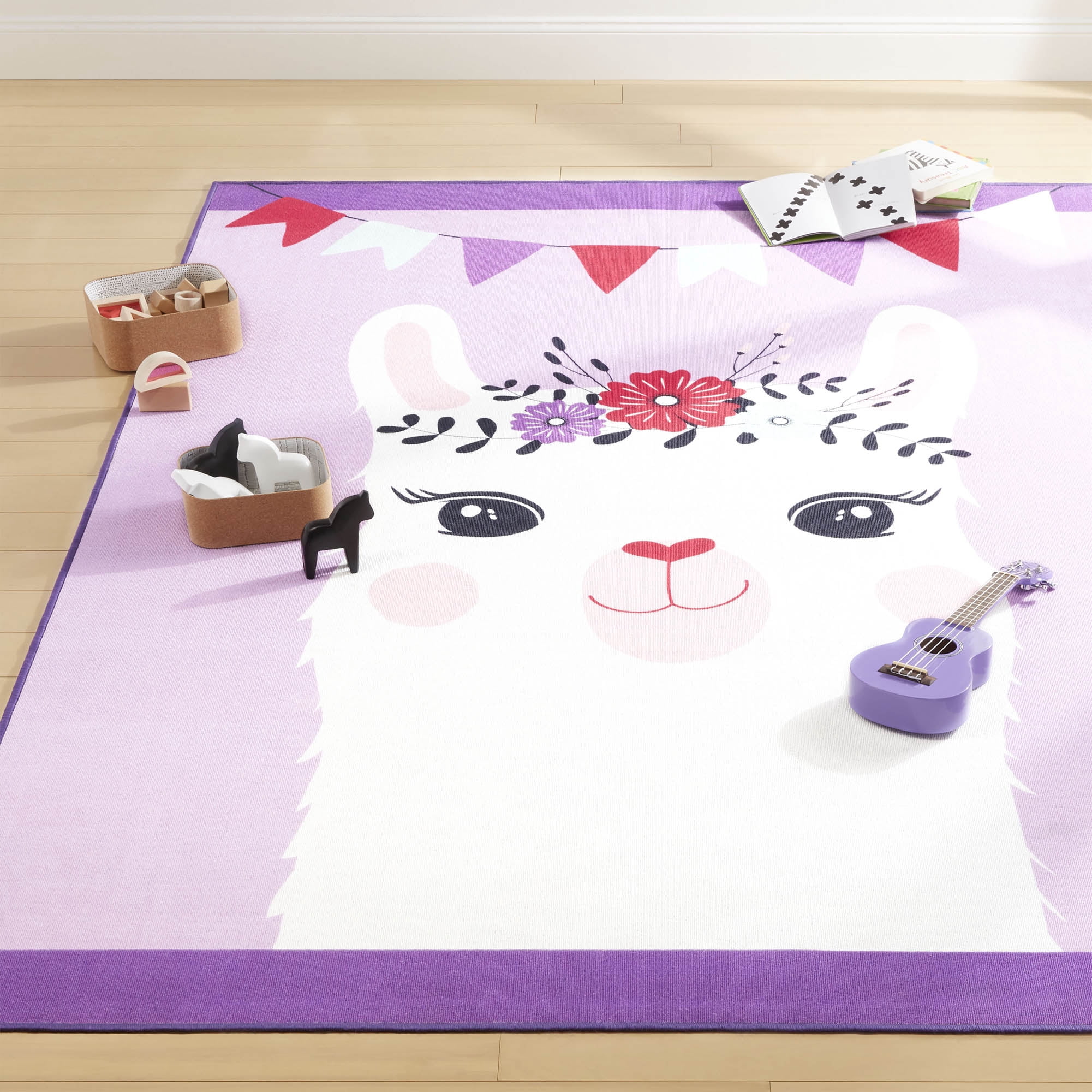 Everwash™ Imagine Llama Kids Machine Washable Area Rug, Purple/White, 3'x5'