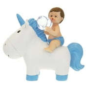 Mega Favors Keepsake Figurine 6" Baby Boy Holding Pacifier And Blue Unicorn | Awesome Decorations or Party Favors | for Pregnancy Announcements, Gender Reveals, Birthday and Special Celebrations