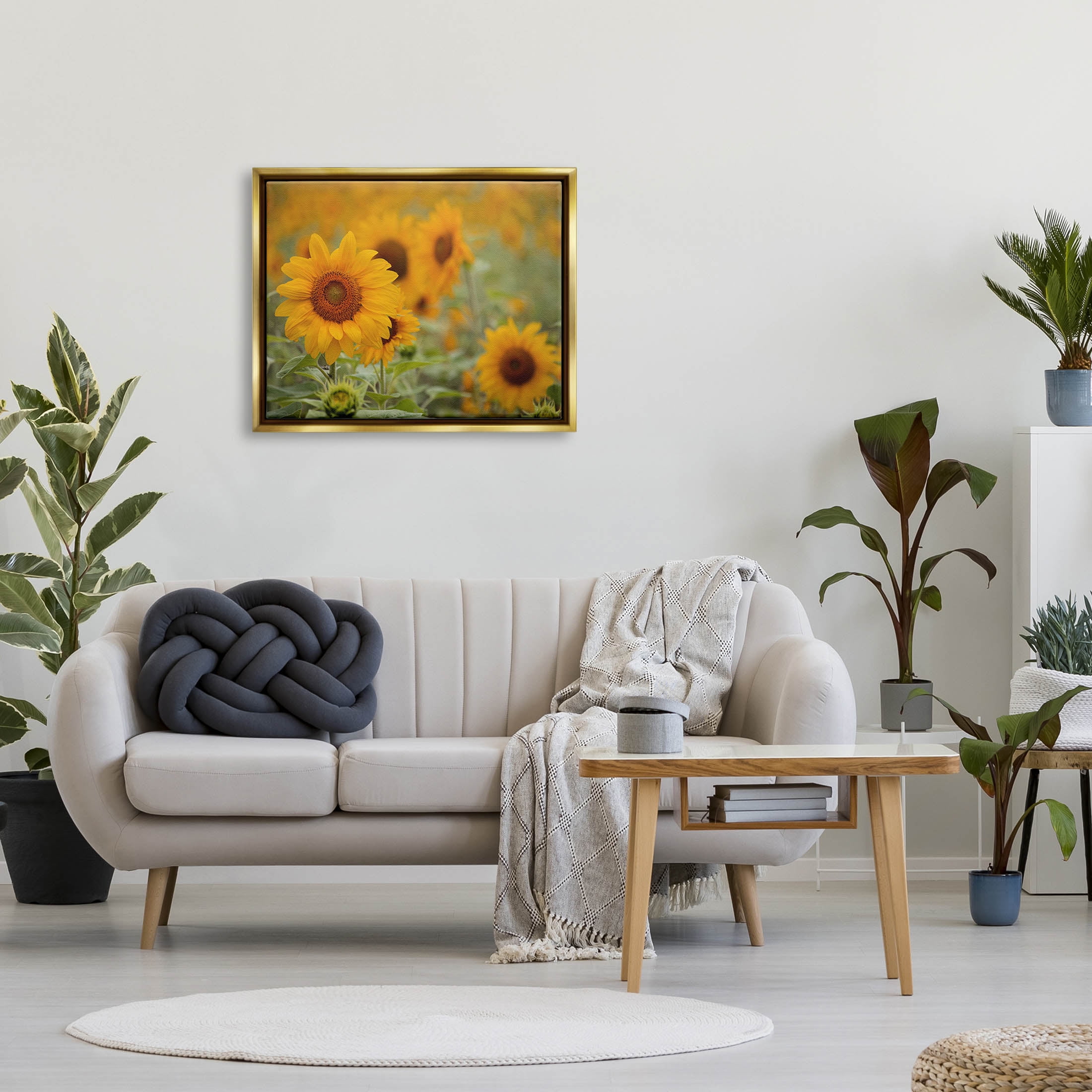 Sunflower Field Nature Blooms Botanical & Floral Photograph Metallic Gold Framed Art Print Wall Art
