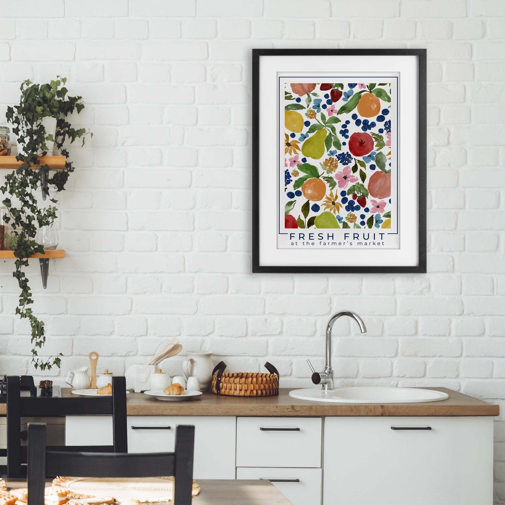 Stupell Industries Fresh Fruit Market Pattern Black Framed Print Under Glass, design by Lucille Price