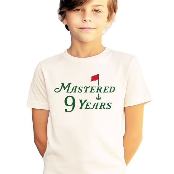 Mastered 9 Years Golf Shirt for Boys & Girls 9th Birthday Party Golfing Theme T-Shirt for Kids Natural Shirt Youth Small