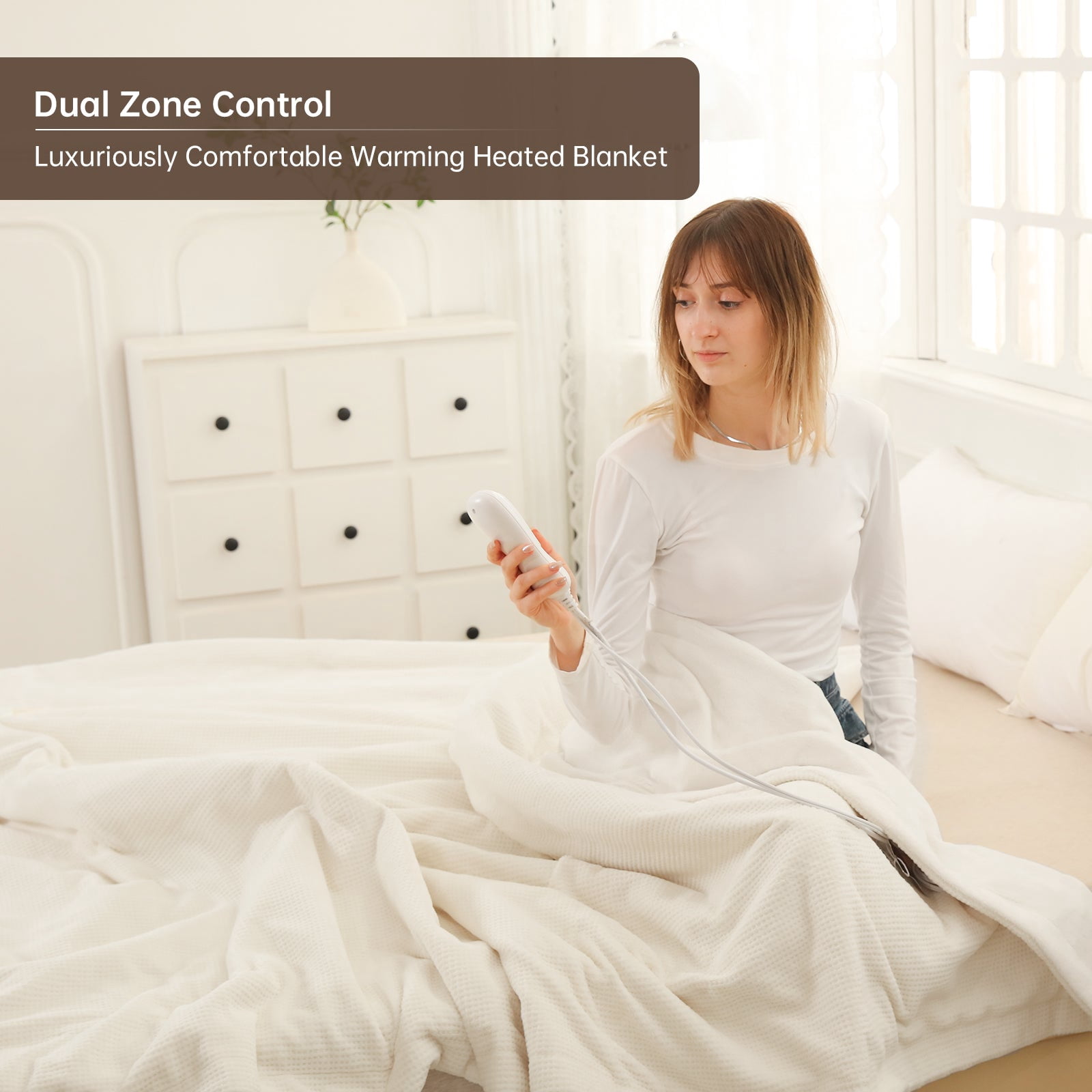 Heated Blanket Queen Size, Washable Heated Blanket Electric, Electric Blanket, Cream, 84" x 90", Blanket Warmer Heating blanket Heat Warming Blanket Electric Blanket Heater