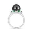 thumbnail image 2 of ANGARA Tahitian Cultured Pearl Floral Ring with Emeralds in 14K White Gold for Women | June Birthstone, Birthday, Anniversary, Jewelry Gift for Women | Pearl Ring, 2 of 8