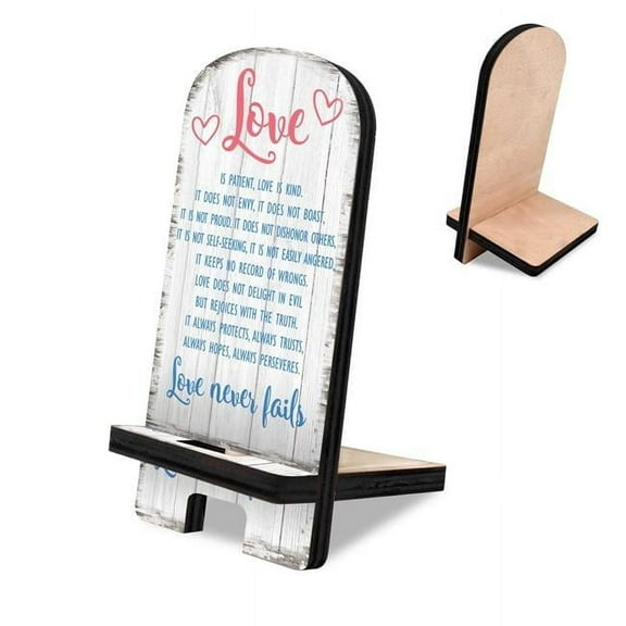 Designocracy 892061 6 x 3 x 3 in. Love Never Fails Cell Phone Stand Family Decor with Wood Mobile Holder Organizer