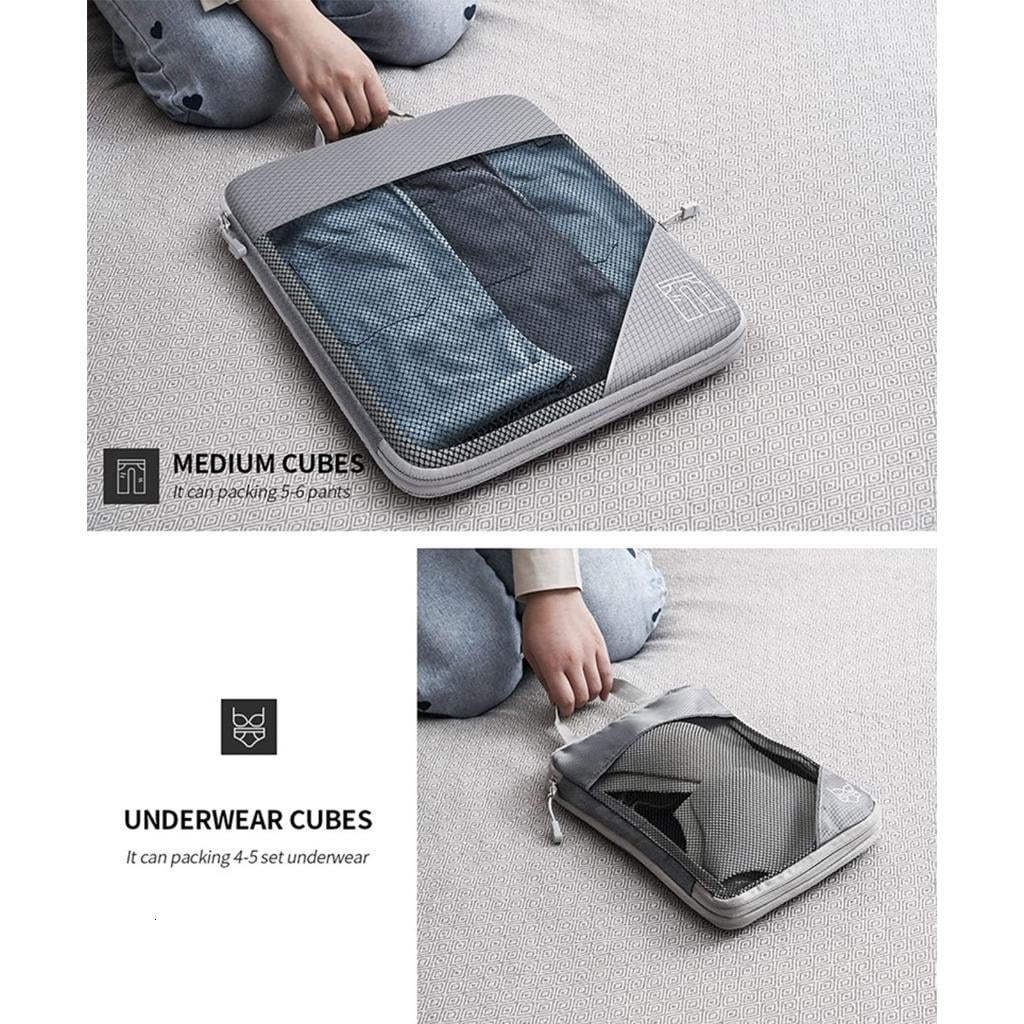 Compressed Packing Cubes Travel Storage Bag Set Mesh Visual Luggage Portable Lightweight Suitcase