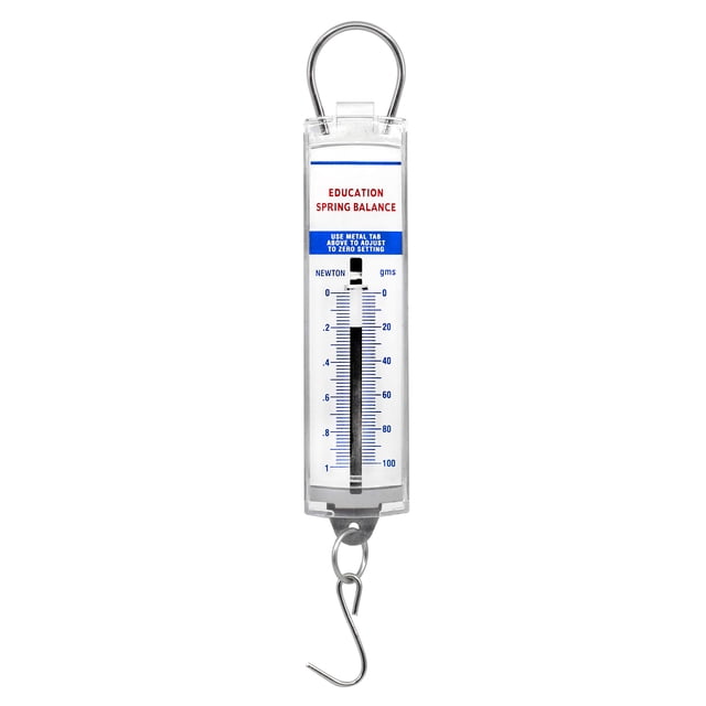 EISCO Premium Spring Balance, 0-100g / 0-1N - High Resolution, Dual Transparent Scale, Newtons & Grams - Zero Calibration Capability - Acrylic Body