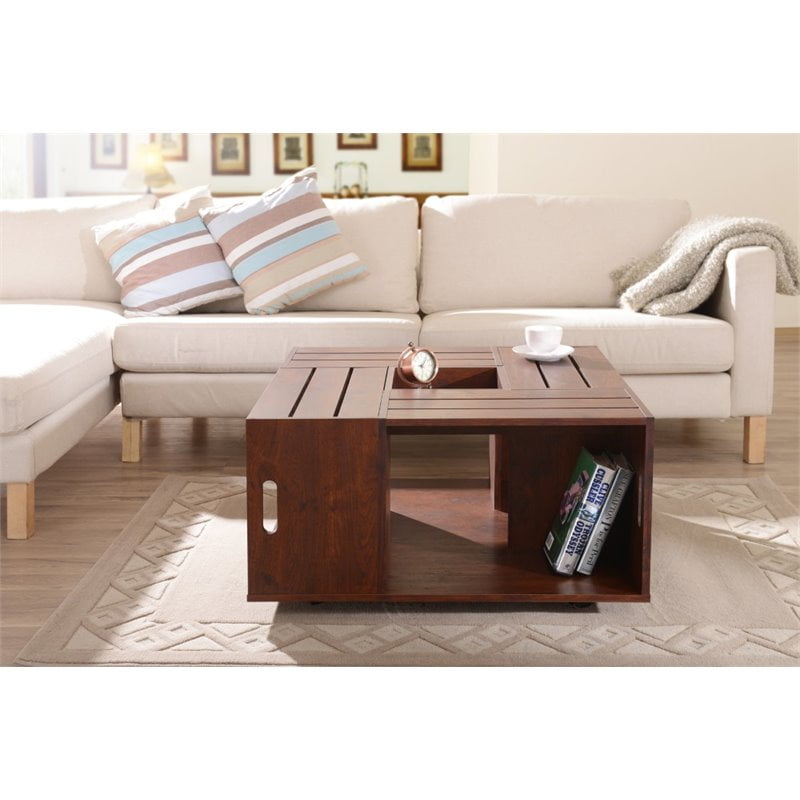 Furniture of America Millard Novelty Storage Trunk Coffee Table, Cherry 