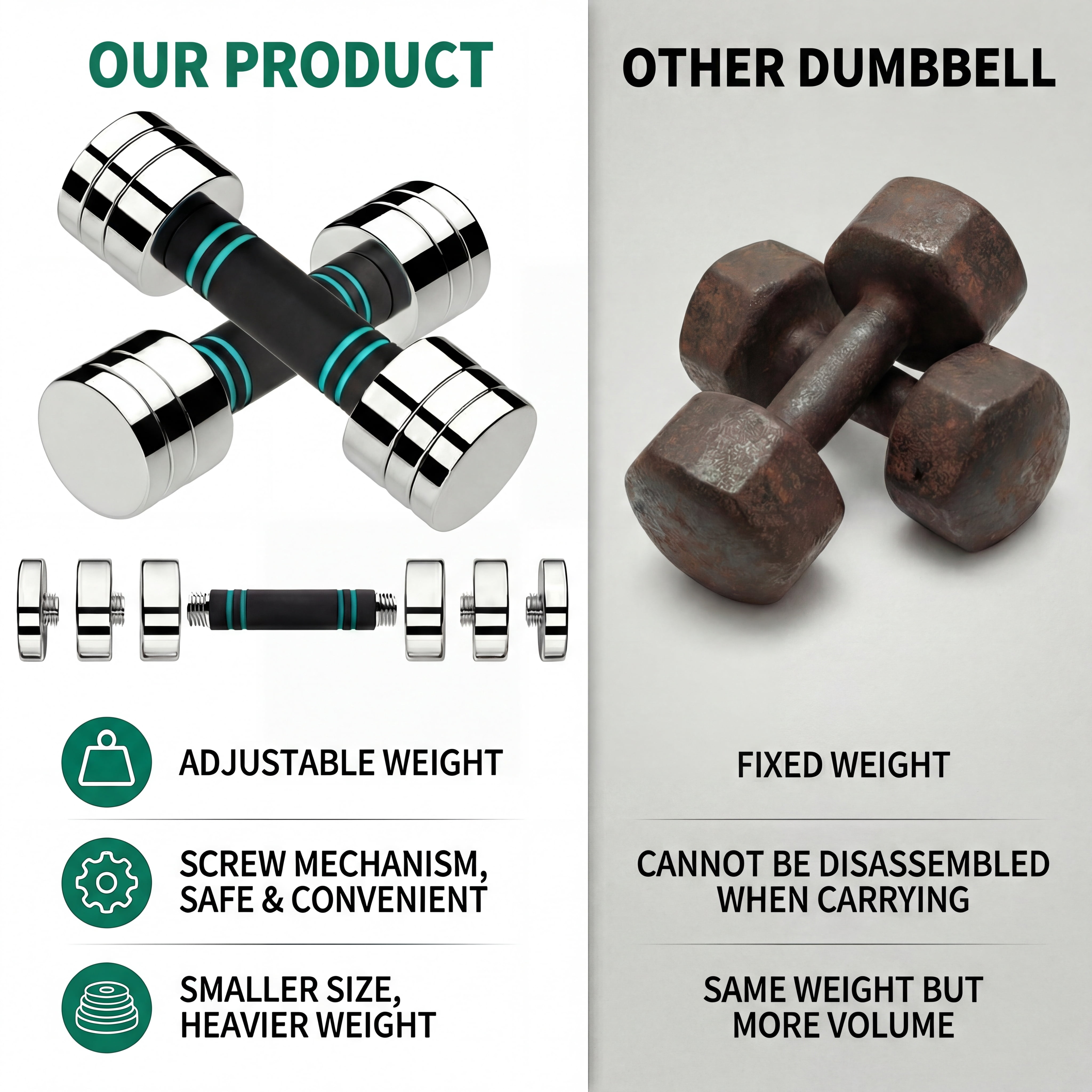 LIFERUN Single Steel Adjustable Dumbbell, 5/10/15lb Free Weight Single Dumbbell, Non-Slip and Comfortable Foam Handle, for Home Gym Office Exercise