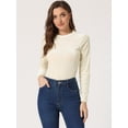 thumbnail image 2 of INSPIRE CHIC Blusa casual de terciopelo de manga larga con cuello redondo para mujer Albaricoque XS, 2 of 5