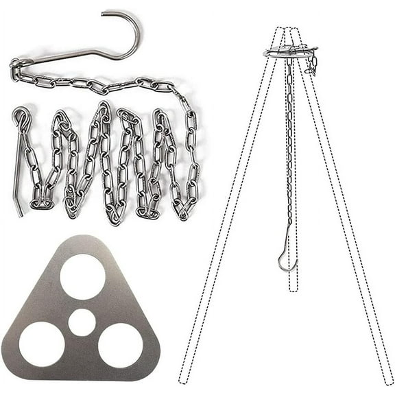 Camping Tripod Grill Board,Campfire Support Plate and Adjustable Chain to Turn Branches into Campfire Tripod,Portable Stainless Steel Campfire Cooking Equipment Ring Hook for Outd