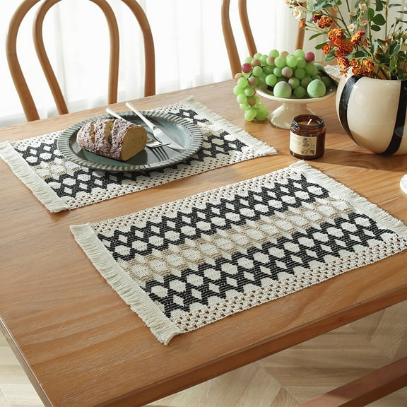 Nvzi-a Cotton Heat Resistant Placemats, Dining Room Table Mats, Protect Surfaces,Non-Slip Washable Table Mats，Kitchen Decor Accessories（Set of 4, Size 19.68*11.8in, A14 ）