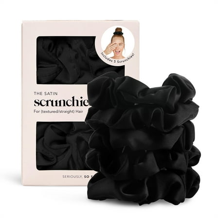 Kitsch Satin Sleep Scrunchies 5 Piece Set, Recycled Material, Black