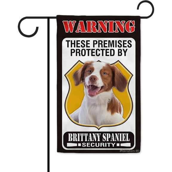 These Premises Protected by Brittany Spaniel Garden Flag Dog Warning Welcome Yard Flag Sign Banner for Outside Farmhouse 12.5X18 Inch Double Side