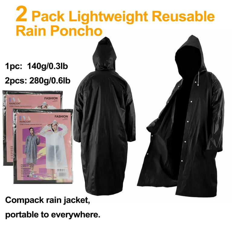cyrico 2 Pack Portable Reusable Rain Ponchos for Adults EVA Clear Raincoat with Hood Walmart
