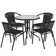 thumbnail image 2 of Flash Furniture 28'' Round Glass Metal Table with Black Rattan Edging and 4 Black Rattan Stack Chairs, 2 of 11