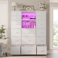 thumbnail image 2 of CHENZM 51" H White Dresser with 15 Drawers Dresser for Bedroom with Charging Station & LED Lights & Hutch Sturdy Bedroom Dressers, Steel Frame, Wood Top, 51.2" H x 39.3" W x 11.8" D, 2 of 10