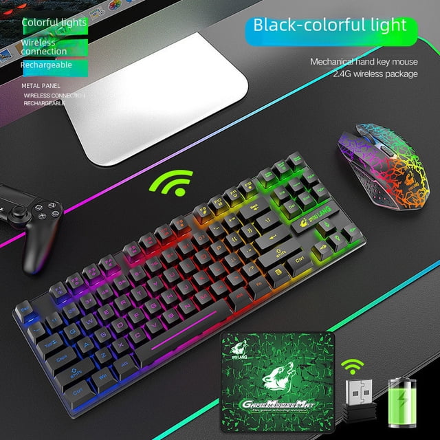 Juego de teclado y ratón inalámbricos Wolf T87 con carga inalámbrica y luminoso para juegos