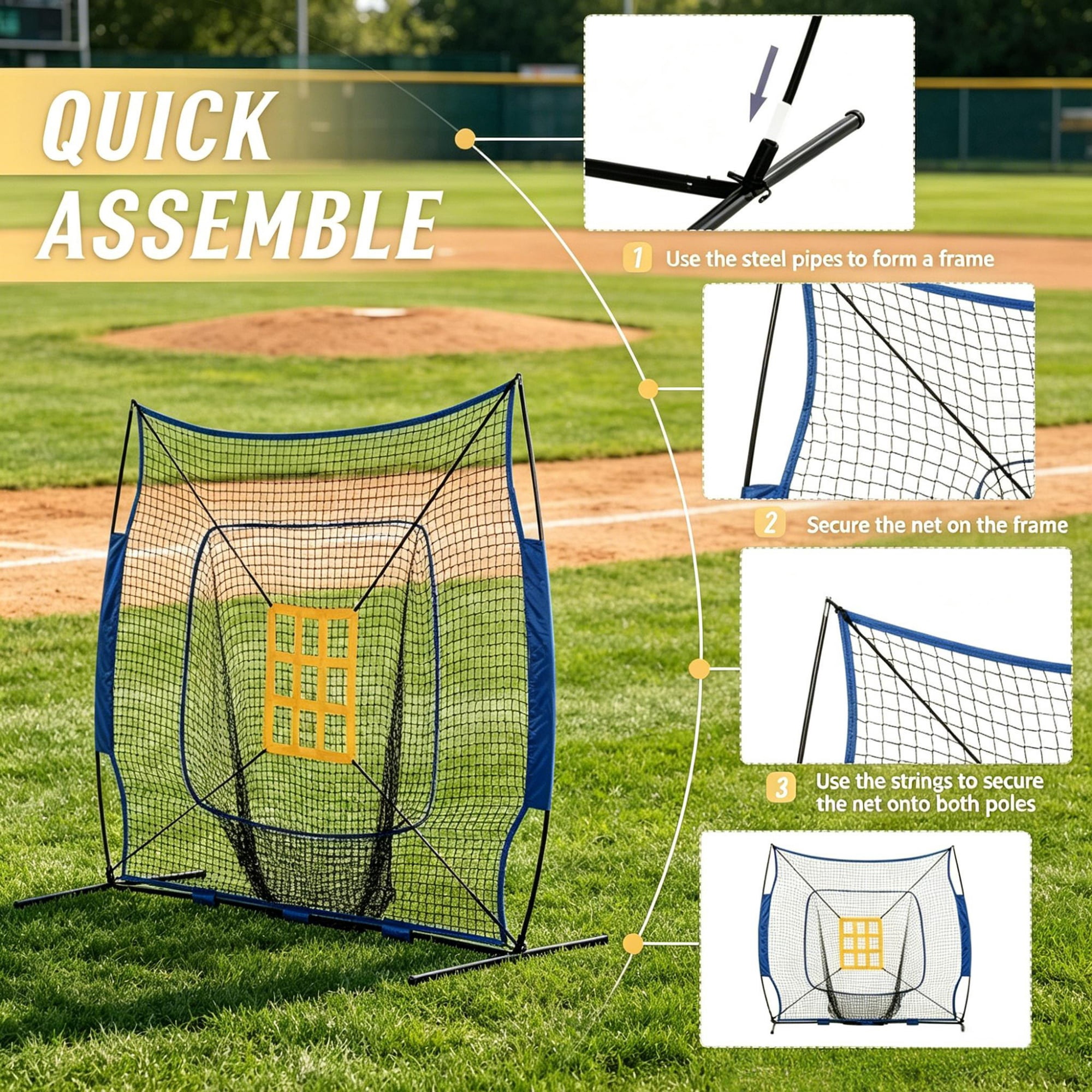 Baseball Hitting Net Set with Adjustable Batting Tee, 120-Ball Caddy & 12 Baseballs, Portable Steel Frame Softball Practice Net with Carry Bag for Backyard Training