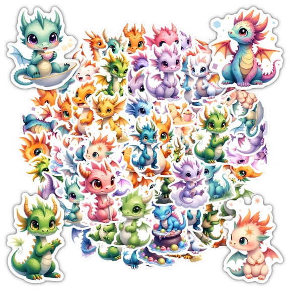 35pcs-50pcs Colorful Dragon Stickers Fantasy Cute Animal Stickers for Suitcase Fridge Phone