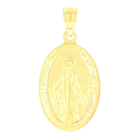 14k Yellow Gold Womens Oval Virgin Mary Miraculous Medal Religious Charm Pendant for Women