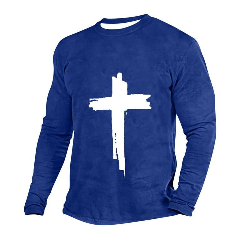 Jsaierl Men's Christian Shirts, Jesus Cross Print, Long Sleeve