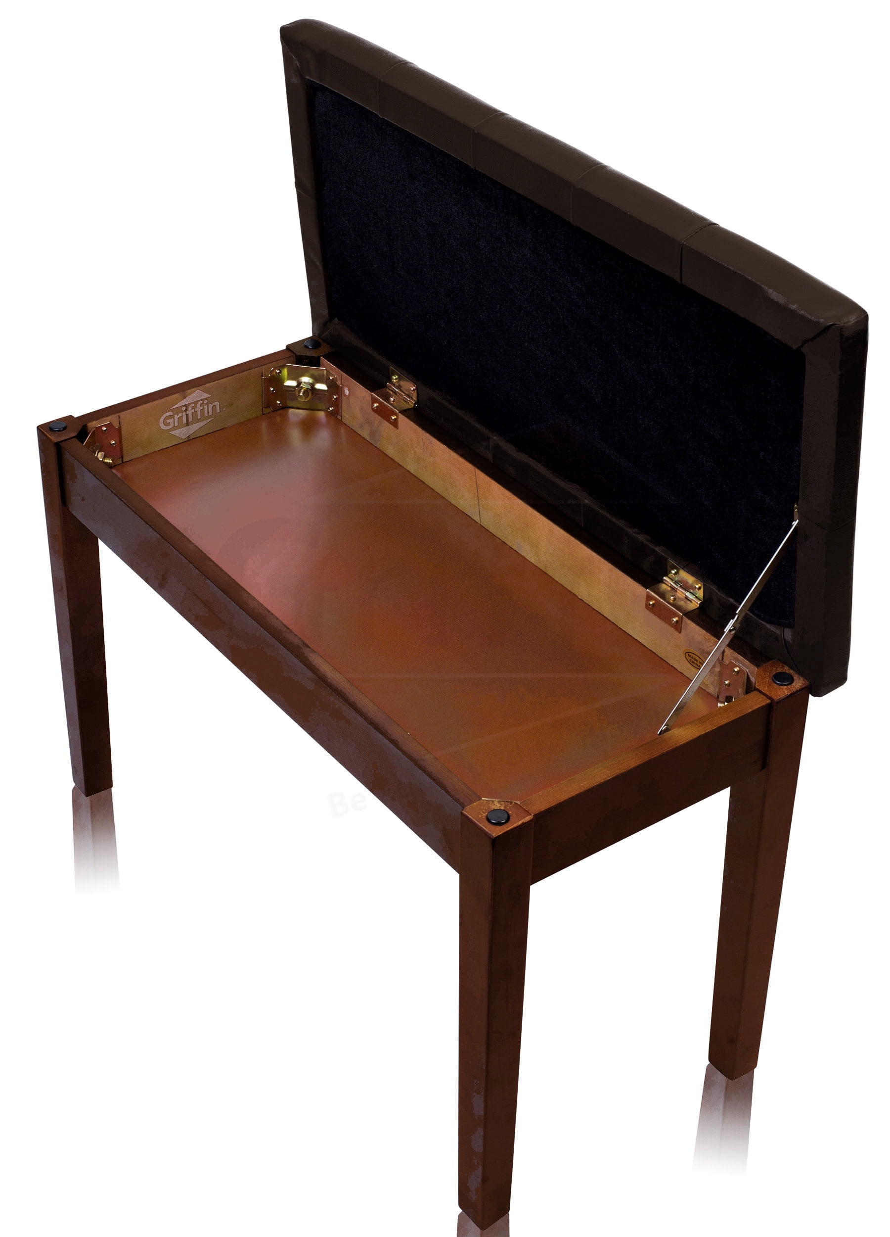 Griffin Double Brown Leather Piano Bench – Vintage Design, Heavy-Duty & Ergonomic Keyboard Stool, Comfortable Double Duet Seat & Convenient Hidden Storage Space, Perfect For Home & Professional Use
