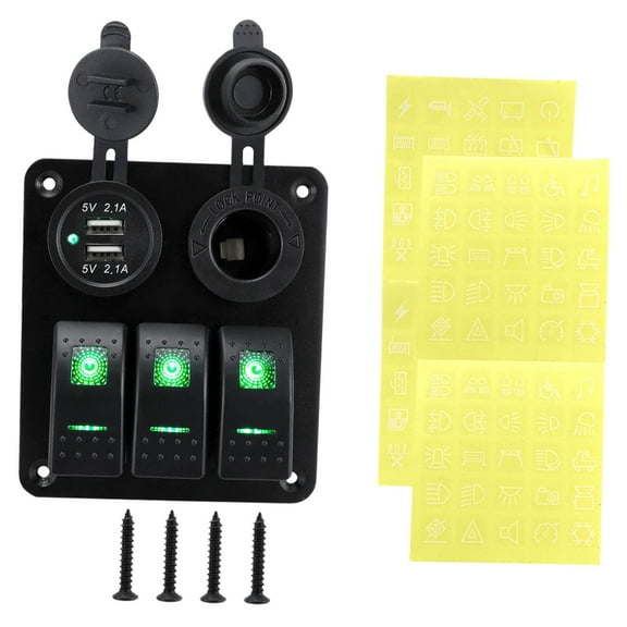 lacooooppia Generic 3 Gang Rocker Switch Panel Pre Wired 12V 24V for Boat RV Marine Green