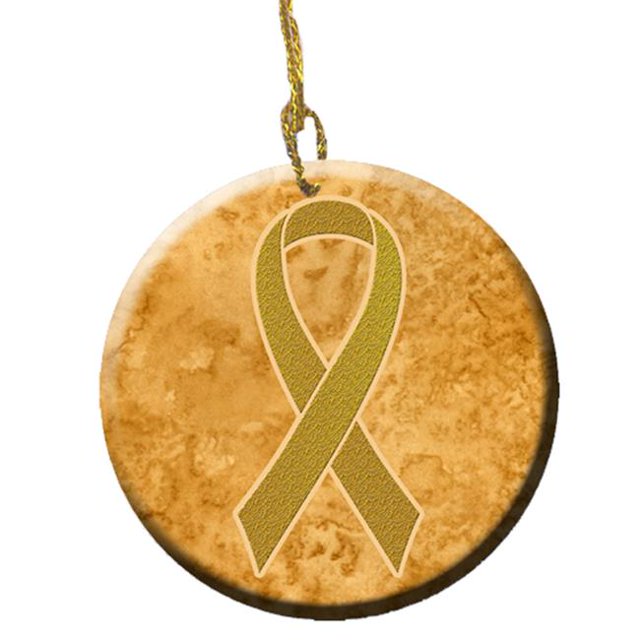 Gold Ribbon for Childhood Cancers Awareness Ceramic Ornament, 2.81 Dia