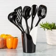thumbnail image 2 of Hutzler 6-piece Melamine Cooking Utensils Set, Includes a 12-inch Long Slotted Spoon, Solid Spoon, Mixing Spoon, Slotted Turner, Soup Ladle, and Storage Crock - Black, 2 of 5