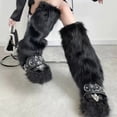 thumbnail image 5 of Women's Fur Leg Warmers Faux Rabbit Fur Leg Warmer Boot Winter Cuffs Cover For Women Padded Thickened Warm White Socks - Black, 5 of 5