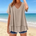 thumbnail image 5 of Aboser Cotton Linen Shirts for Women Elegant V Neck Tunic Tops Going Out Top Lightweight Short Sleeve Blouses Loose Fit Layered Tiered T Shirt, 5 of 9