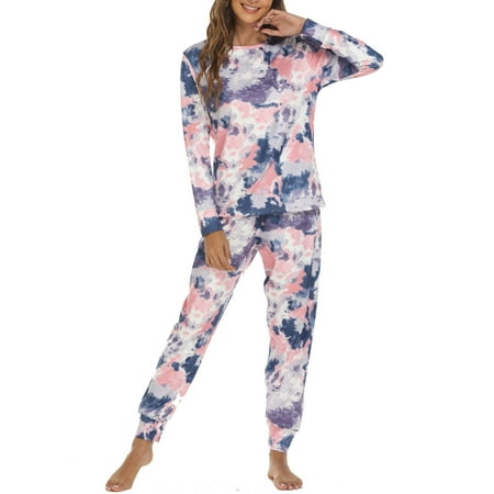 

Floleo Clearance Fall Clothes for Women Women Fashion Tie-Dye Print Long-Sleeved Trousers Pajama Set Two-Piece Blue