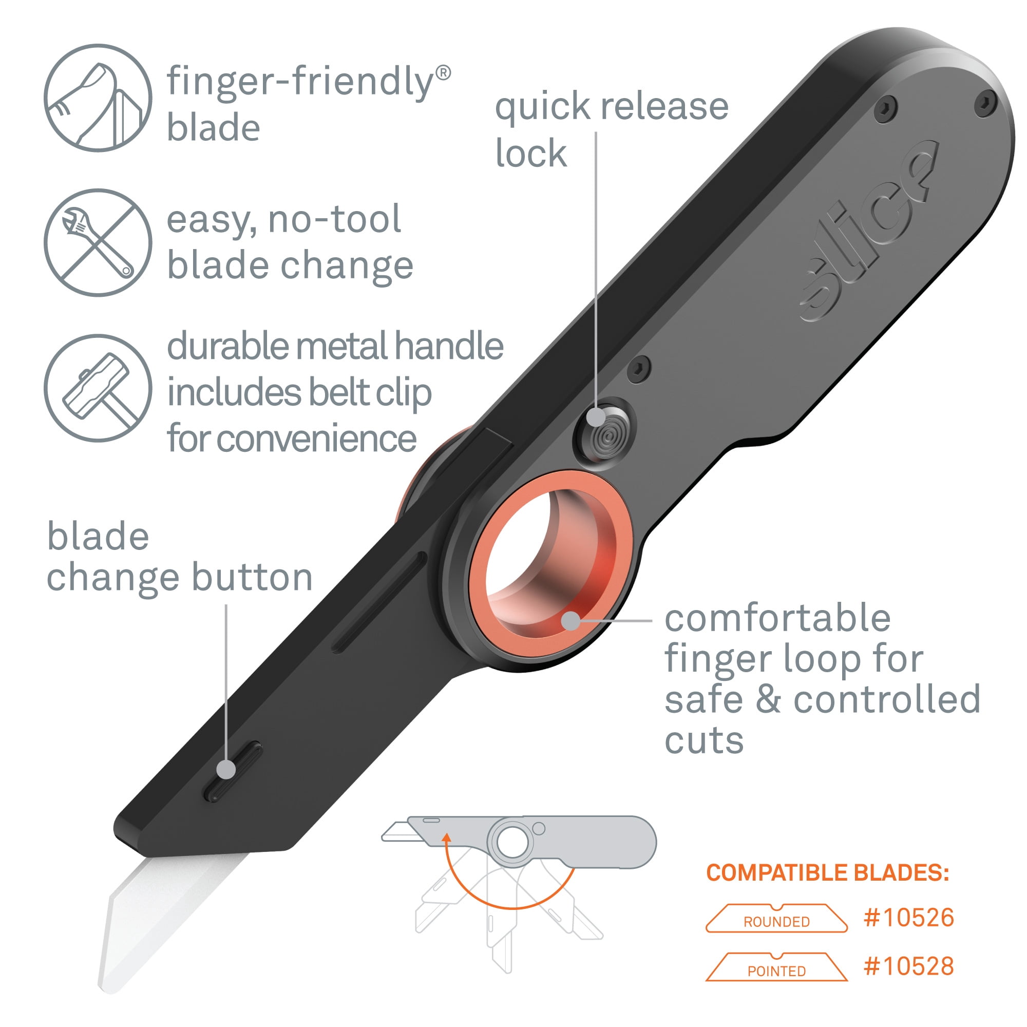 Slice 10562 Folding Utility Knife | Essential Home & Work Knife for Quick, Safe and Effective Cutting | Finger-Friendly Ceramic Safety Knife Blade