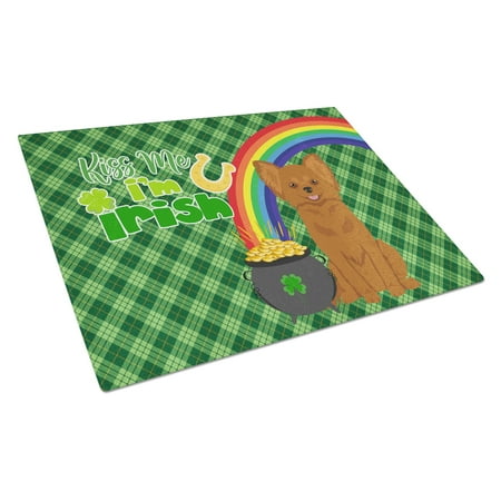 

Longhaired Red Chihuahua St. Patrick s Day Glass Cutting Board Large 12 in x 15 in
