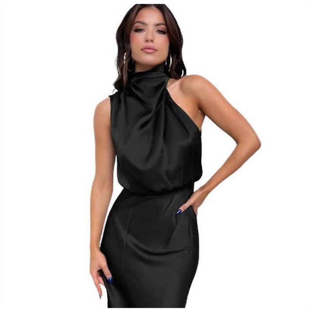 Robe Longue Plissée Sans Manches en Satin d'Été pour Femmes