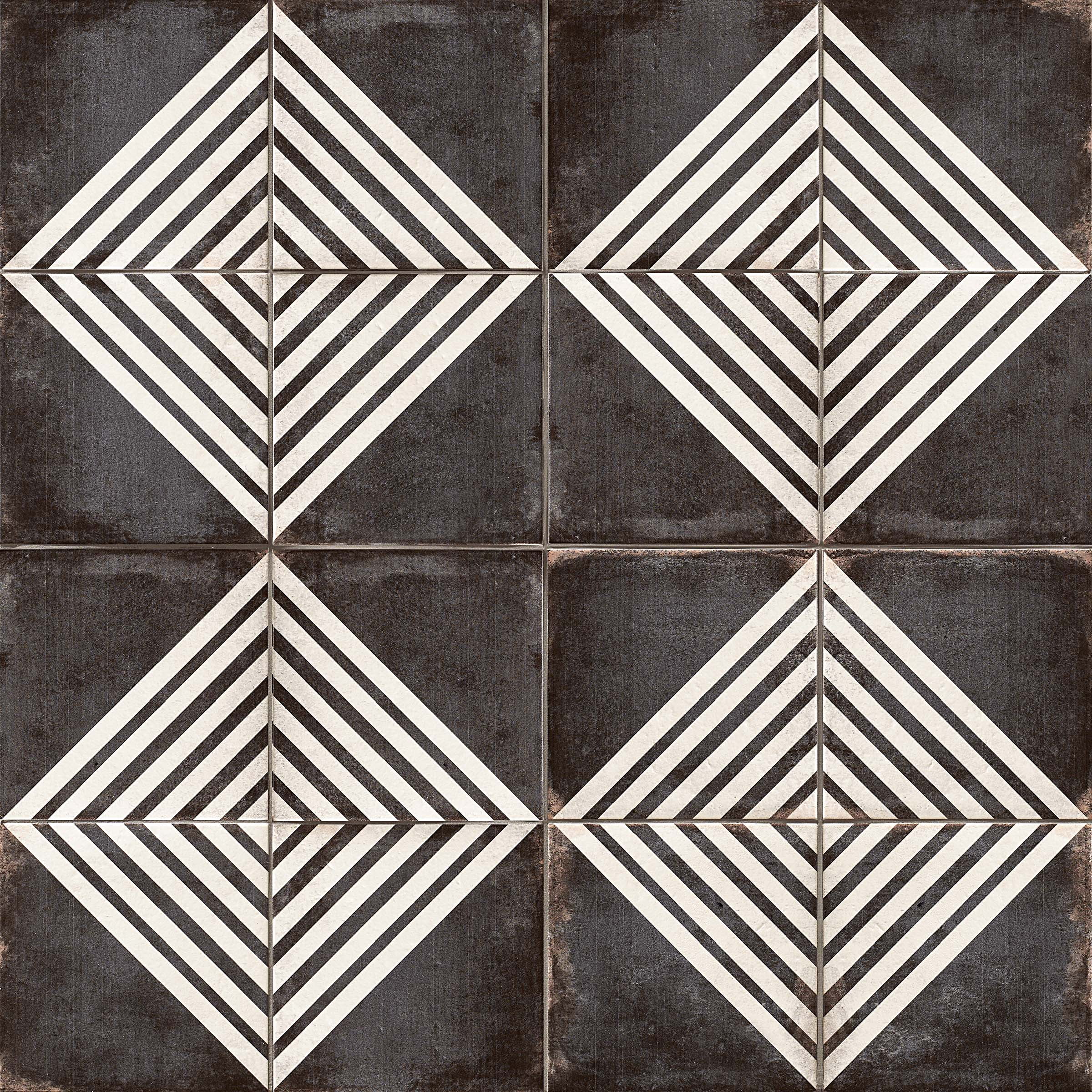 Vivace 9" x 9" Black and White Porcelain Floor & Wall Tile