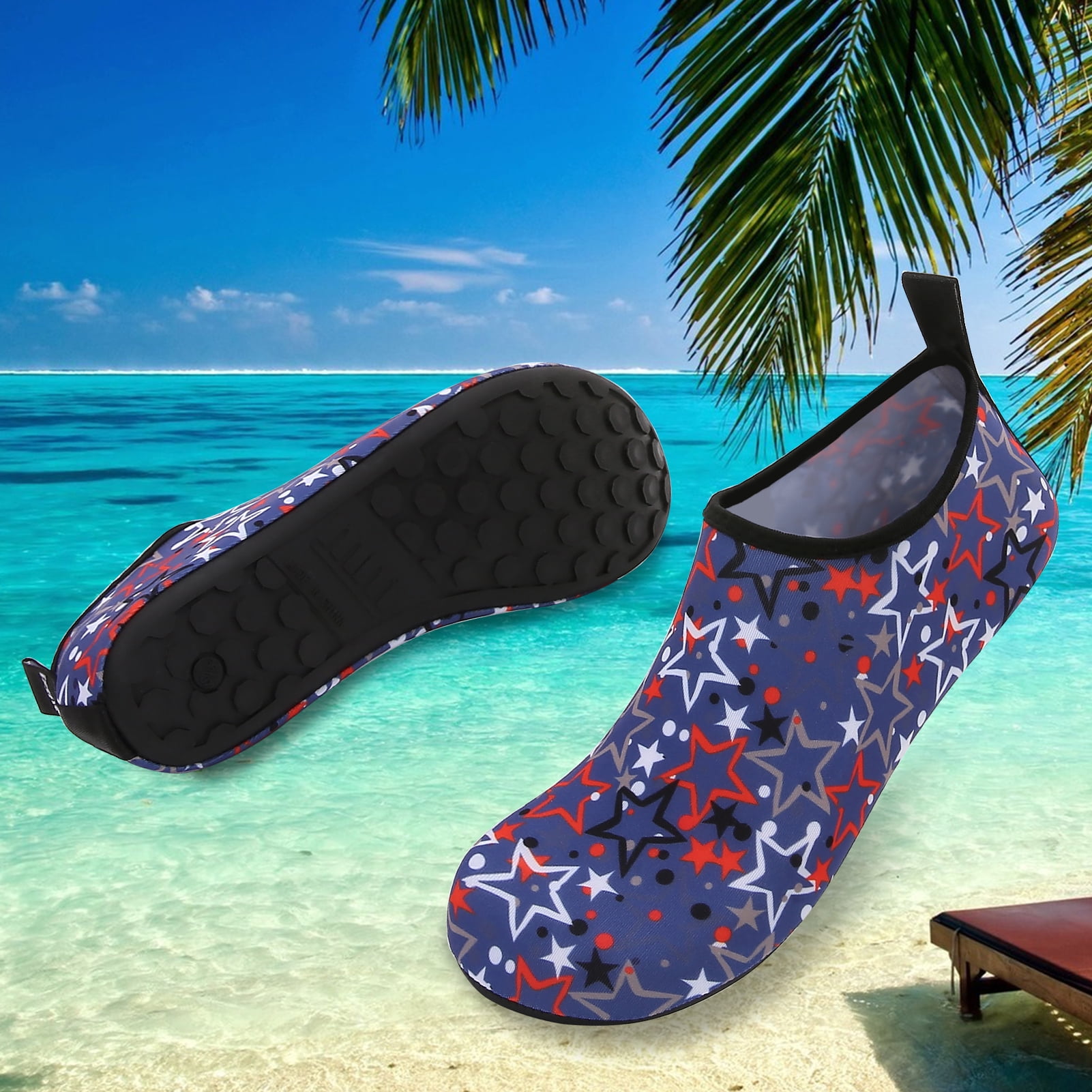 Men and Women a Slip On Barefoot Quick-Dry Beach Aqua Yoga Water Shoes (Star/White Red, 9.5-10.5 Women/8.5-9 Men)