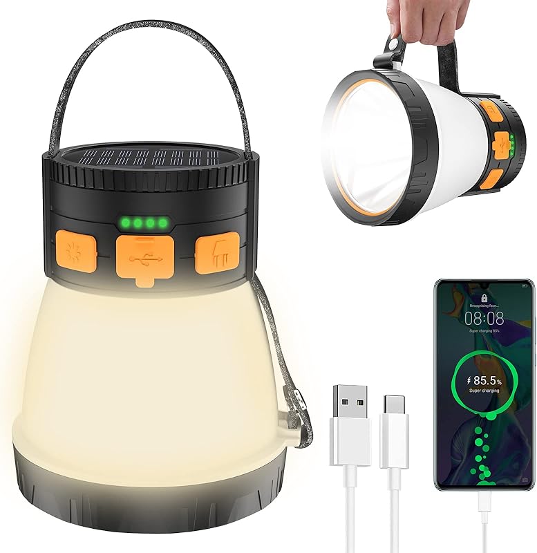 2 Pack LED Camping Lantern, 1500 Lumens Camping Lantern Rechargeable with Solar Panel Charging, Waterproof, 8 Light Modes, 7500mAh Power Bank, Camping Flashlight for Hurricane Emergency, Outdoor