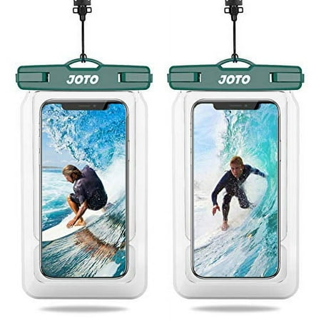 JOTO Floating Waterproof Phone Holder Pouch, Float Universal Waterproof Case for iPhone 14 13 12 11 Pro Max XS XR 8 7 Galaxy Pixel Up to 7’’, IPX8 Underwater Cellphone Dry Bag for Beach -2 Pack,Green