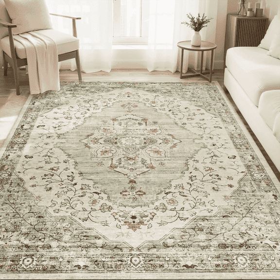 VUNATE 5'x7' Area Rugs for Living Room Washable Rugs Floral Vintage Area Rug Botanical Indoor Carpet Soft Rugs for Bedroom Office Dining Room Kitchen Accent Rug Contemporary Home Decor Green