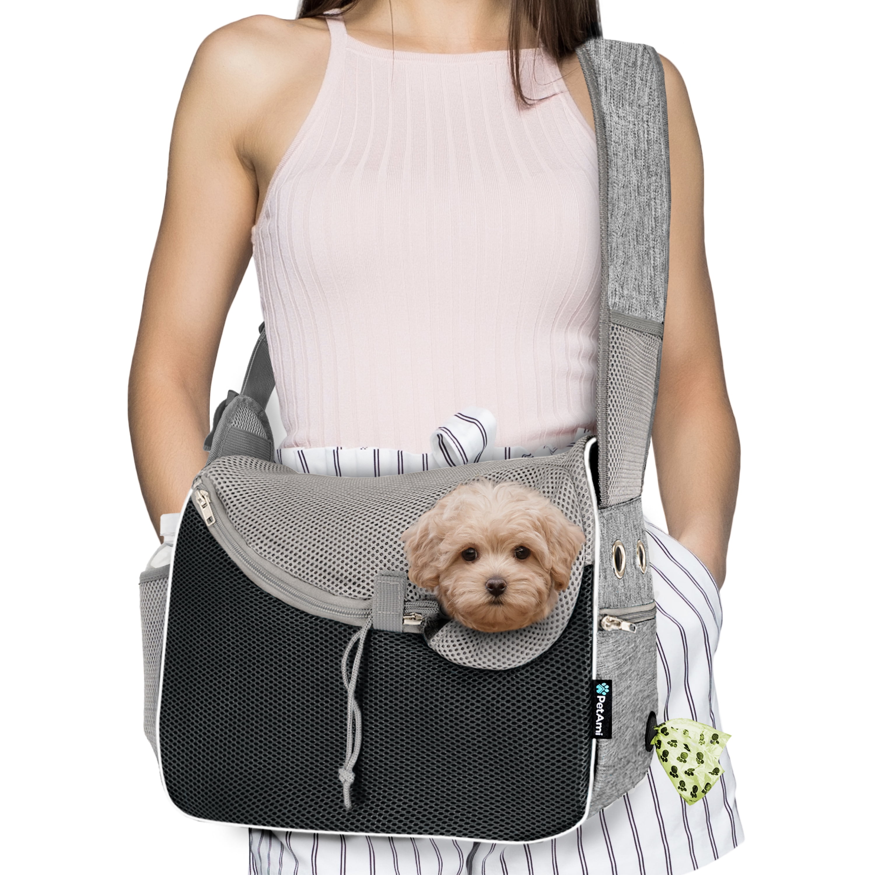 PetAmi Small Dog Sling Carrier, SoftSided Crossbody Puppy Carrying
