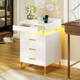 thumbnail image 5 of Amuzer Nightstand with Charging Station and Tray, LED End Side Table with Drawers, Bedside Table for Bedroom, Living Room, White, 5 of 7