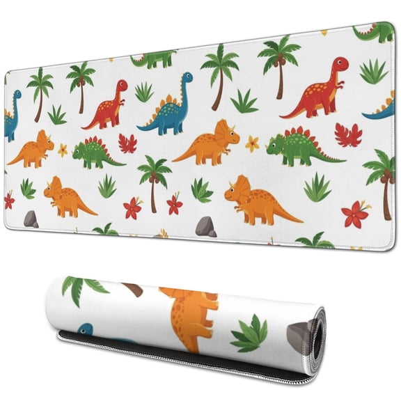 Long Mouse Pads for Desk,Tropical Dinosaur Pattern Desk Mats on Top Of Desks, Desk Mouse Pad Extra Large with 3mm Non-Slip Base and Stitched Edge for Gaming,Office,Work,Home 31.5"x11.8"